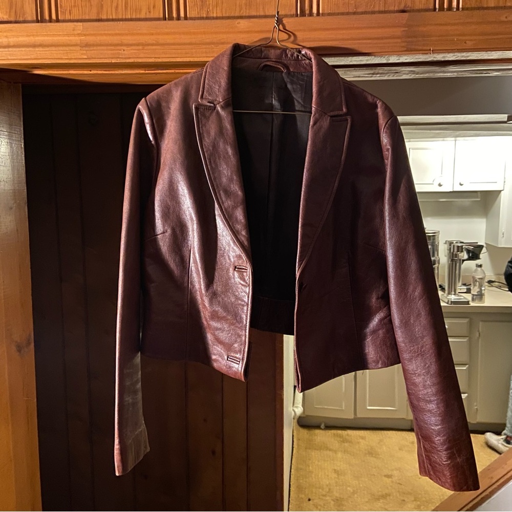 Vintage Cropped Leather Blazer Jacket